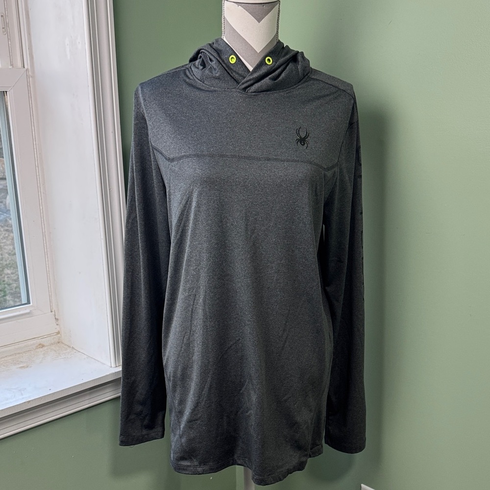 Spyder Active Neon Yellow and Gray Hooded Shirt medium